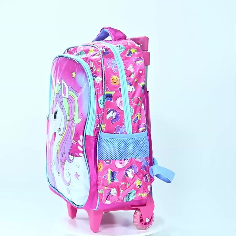 Mochila Escolar - Infantil de Rodinhas Menina e Menino - Bolsa Resistente Impermeável Com Lancheira e Estojo KIT2025