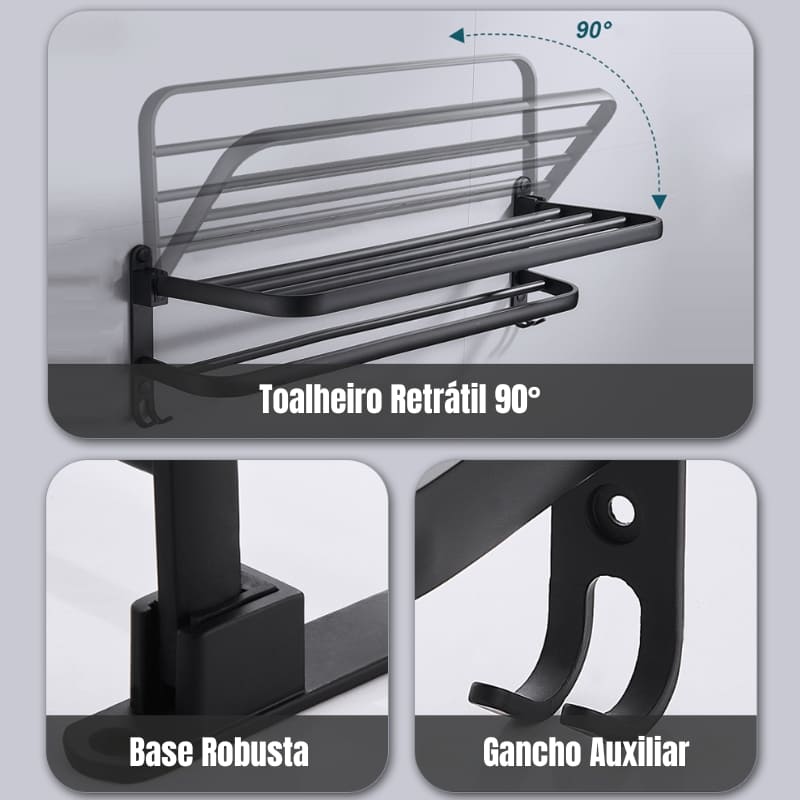 Toalheiro Duplo Retrátil Porta Toalha de Banho Alumínio