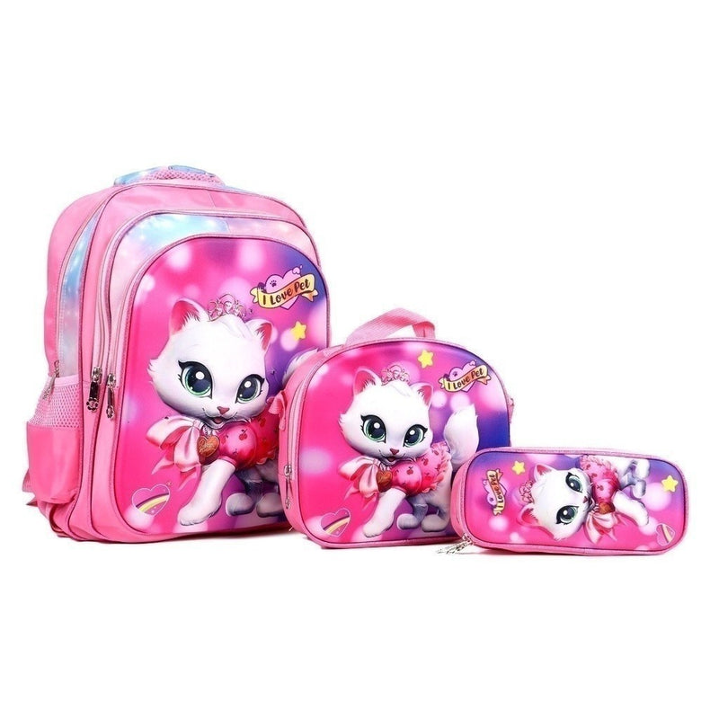 Kit Escolar Infantil Bolsa Lancheira Estojo Estampas 3D Menina e Menino com luzes