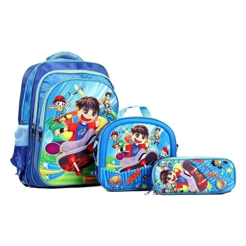 Kit Escolar Infantil Bolsa Lancheira Estojo Estampas 3D Menina e Menino com luzes